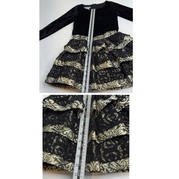 Chasing Fireflies Girls Black Velvet Dress Tiered Lace Party Holiday Size 6 - Picture 11 of 16